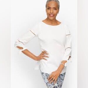 Talbots 100% cotton white Tie Detail Poplin 3/4 sleeve Top, large.